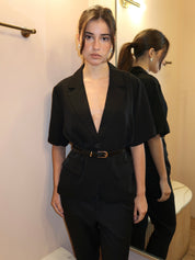 September Belted Blazer Top in Black