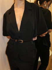 September Belted Blazer Top in Black