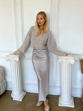 Load image into Gallery viewer, Nyah Satin Maxi Skirt in Silver
