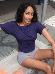 Rayae Asym Short Sleeve in Navy