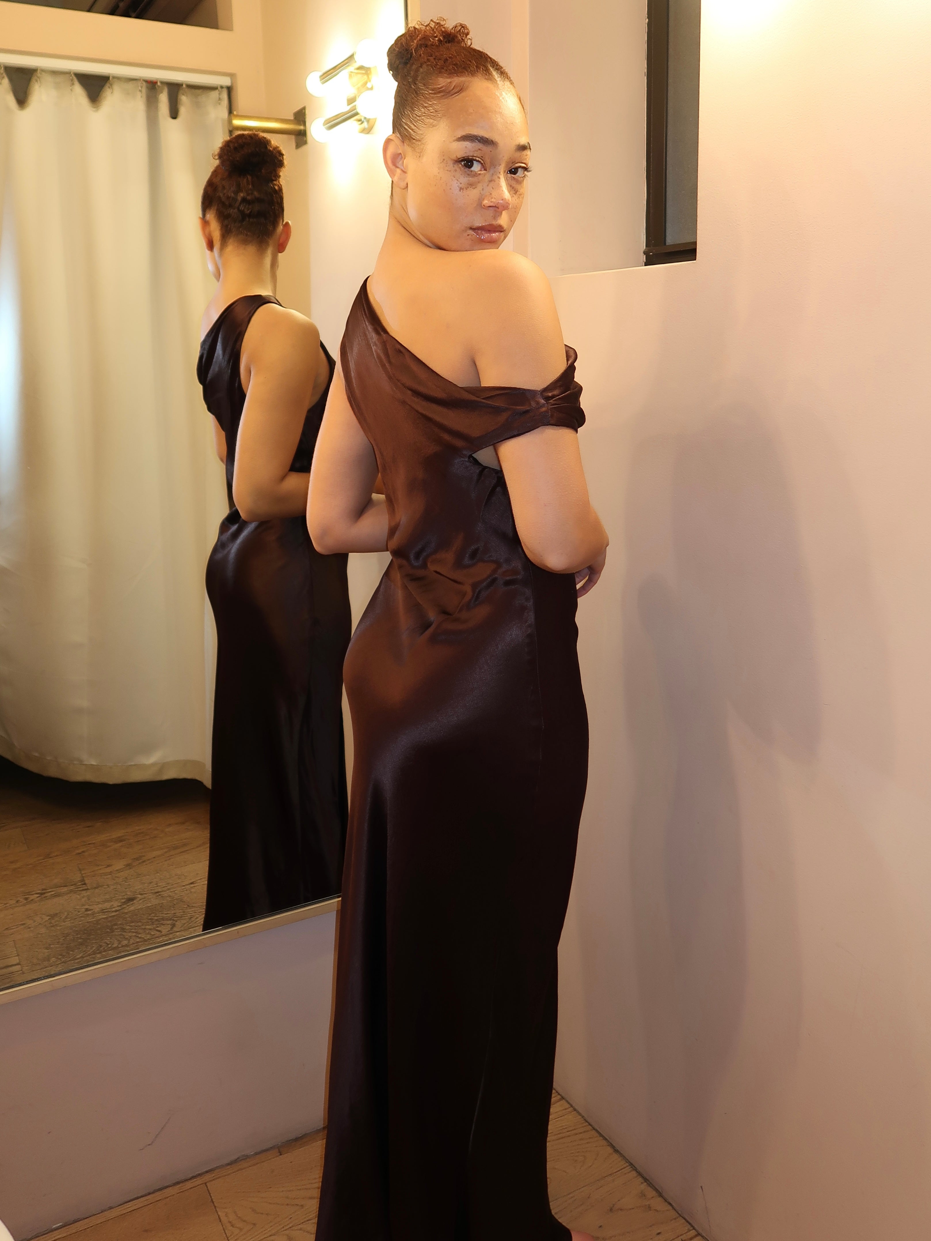 Sol Asym Dress in Dark Chocolate