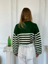 Load image into Gallery viewer, Blake Striped Polo Knit Top in Green
