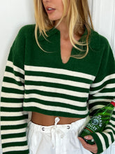 Load image into Gallery viewer, Blake Striped Polo Knit Top in Green
