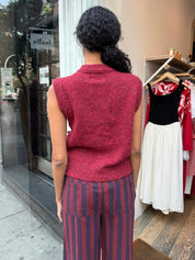 Aggie Knit Vest with Bows in Burgundy Cable
