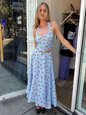 Janie Skirt in Blue Rust Polka Dot