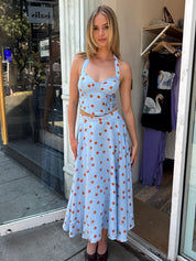 Janie Skirt in Blue Rust Polka Dot
