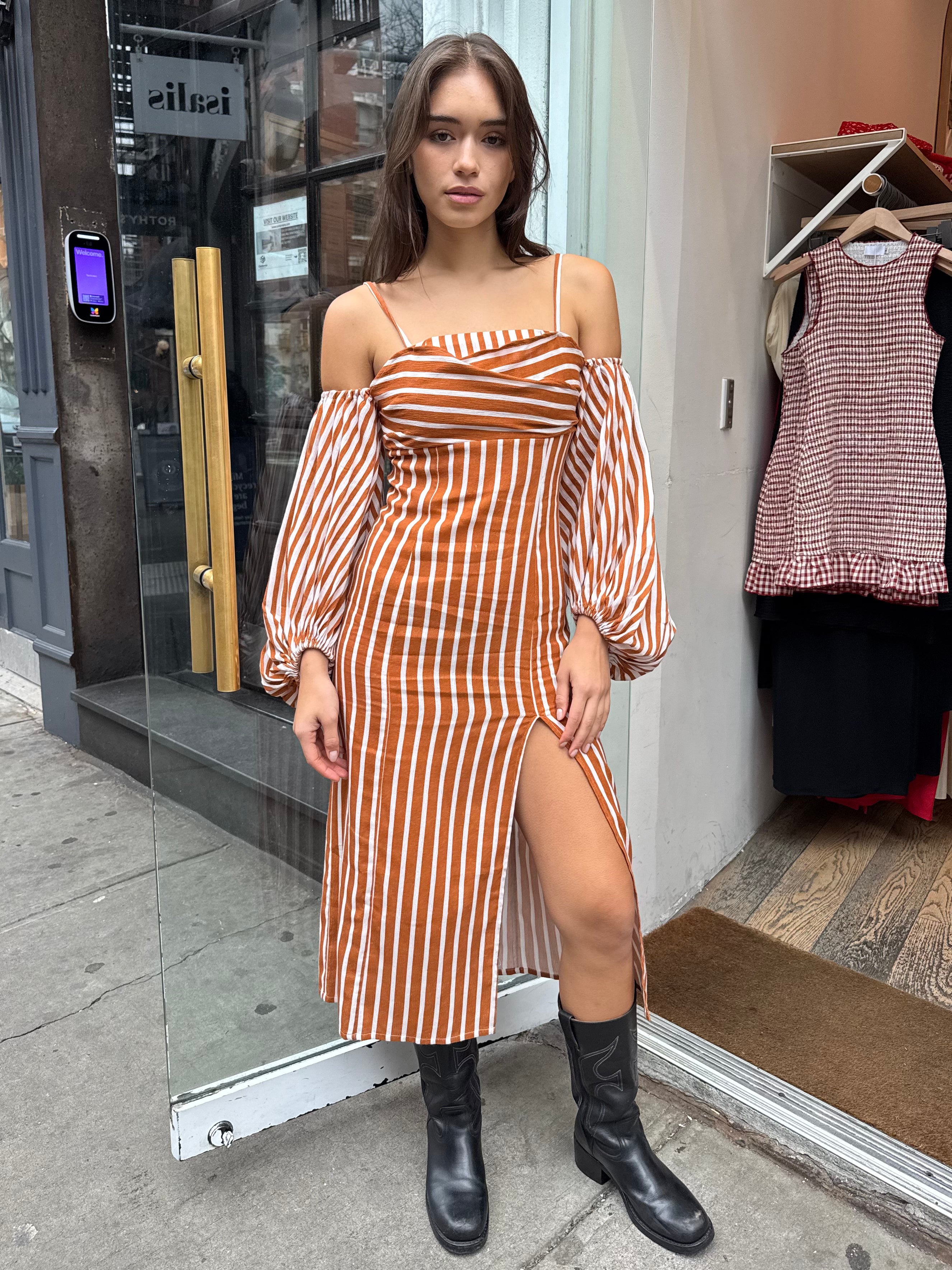 Nara Striped Midi Dress in Ecru/Orange