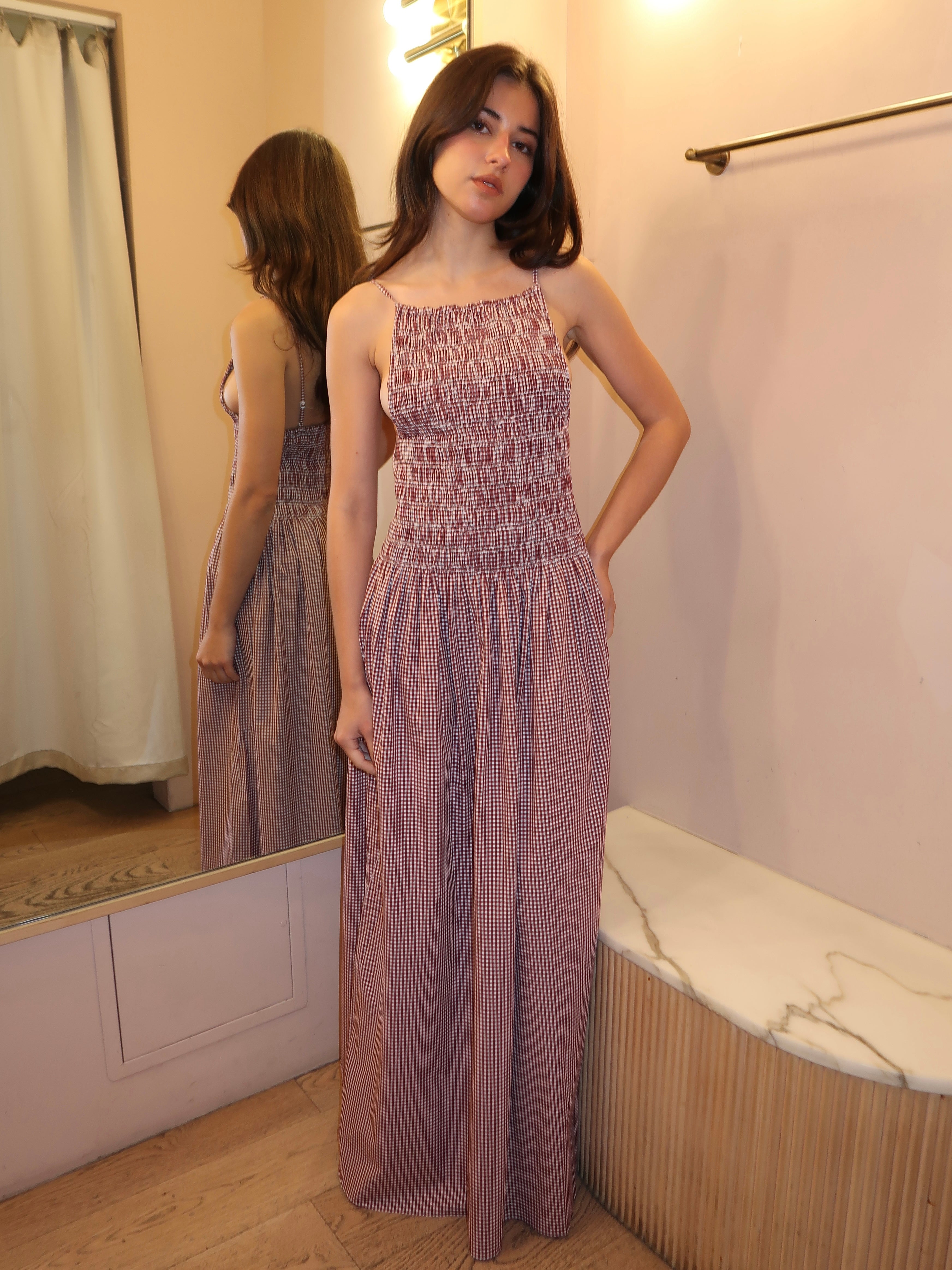 Laia Maxi Dress in Gingham Deep Red