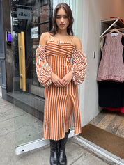 Nara Striped Midi Dress in Ecru/Orange