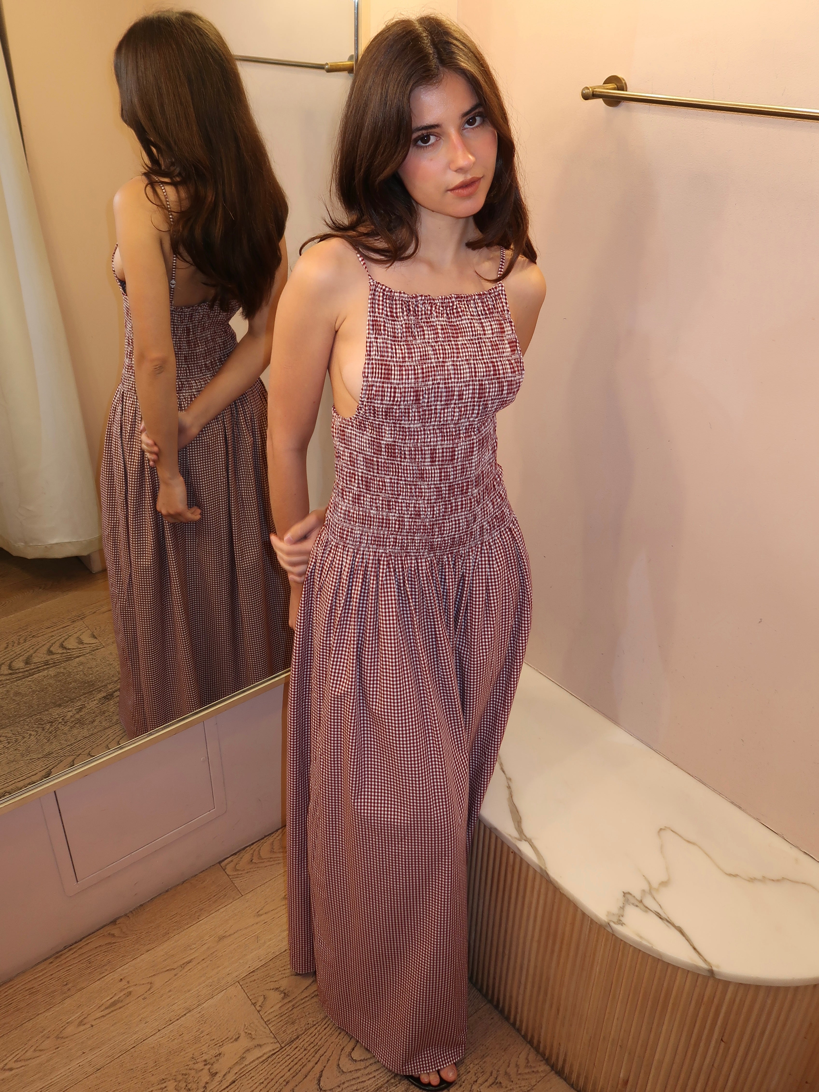 Laia Maxi Dress in Gingham Deep Red