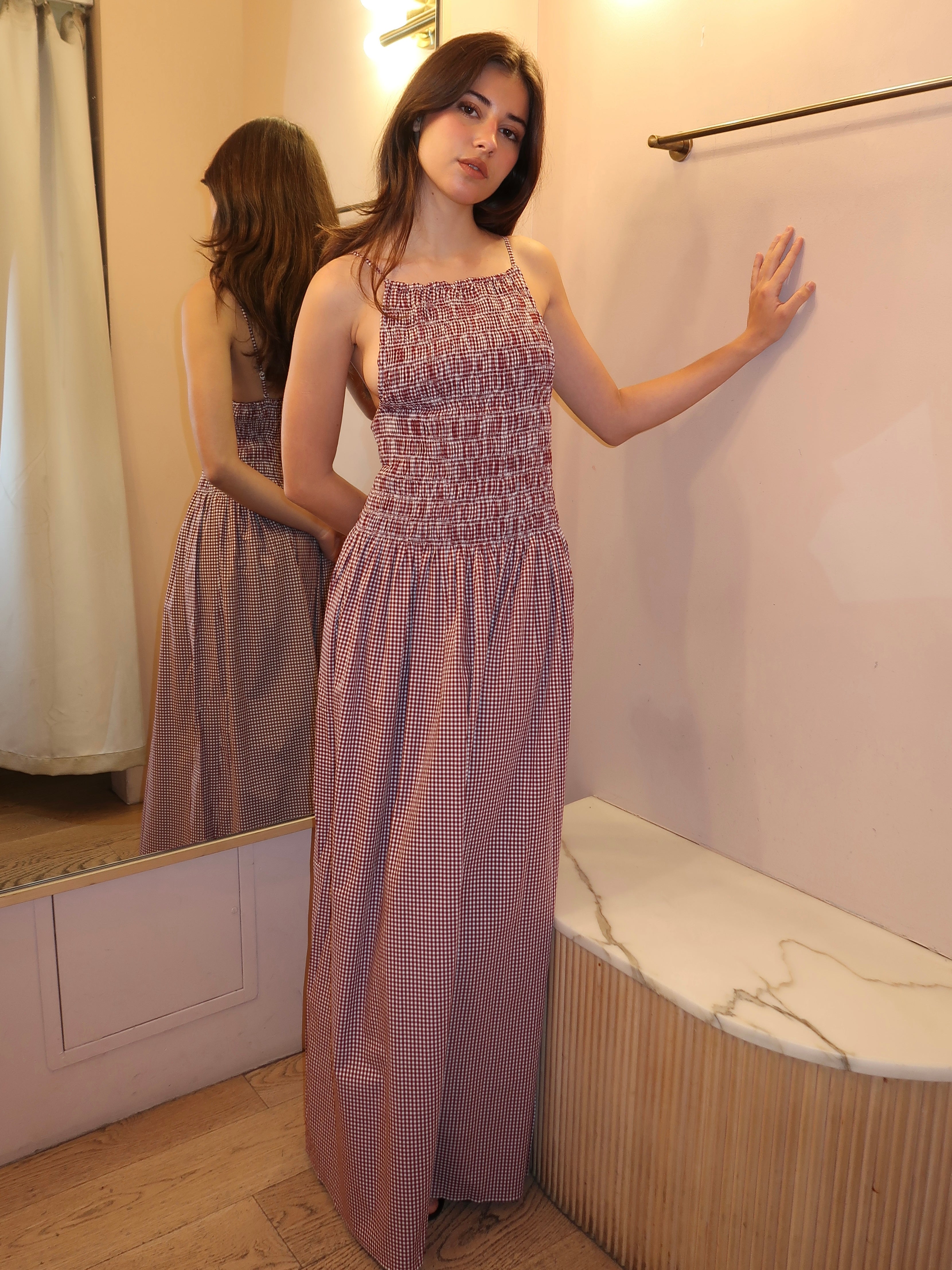 Laia Maxi Dress in Gingham Deep Red