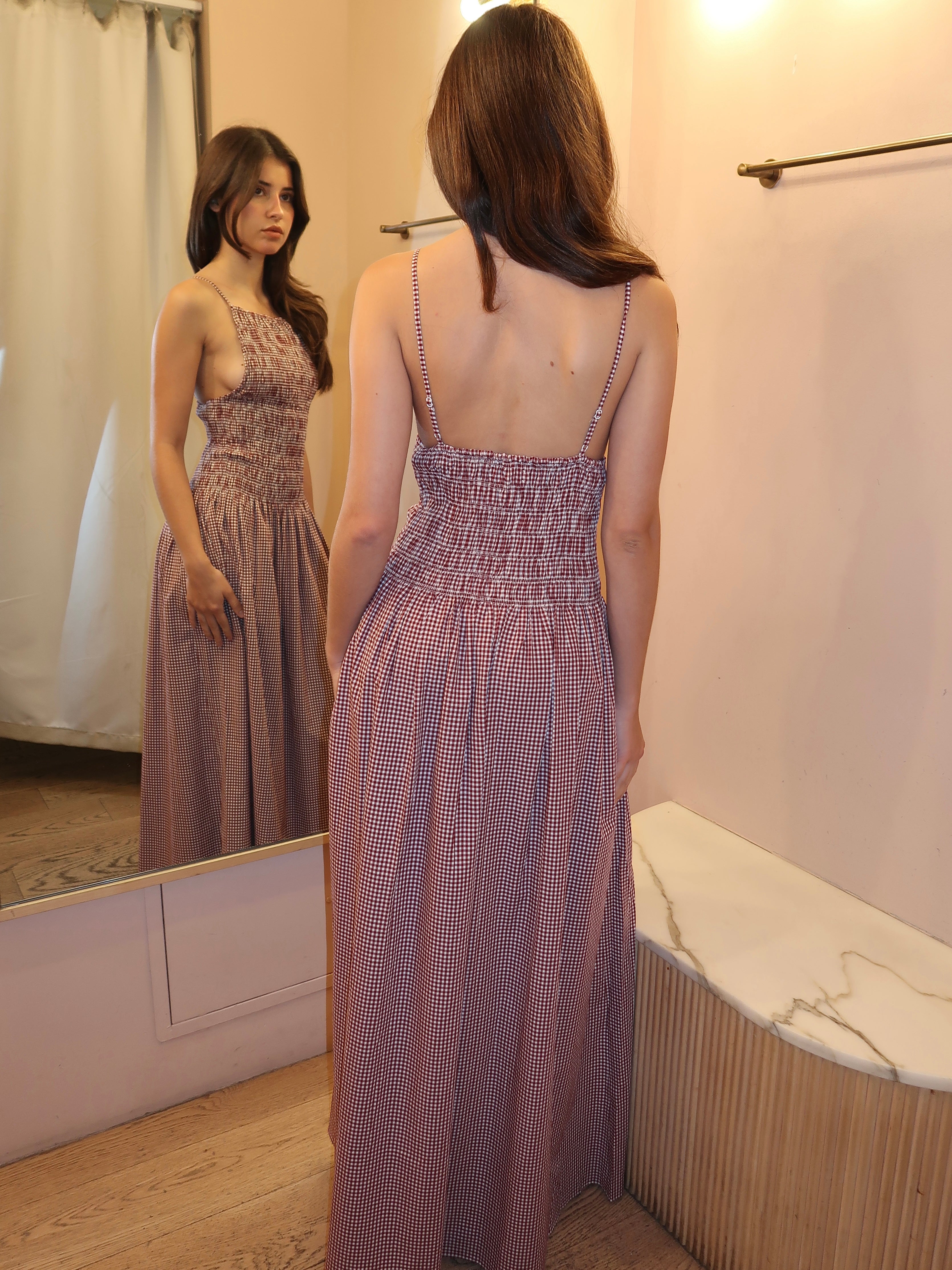Laia Maxi Dress in Gingham Deep Red
