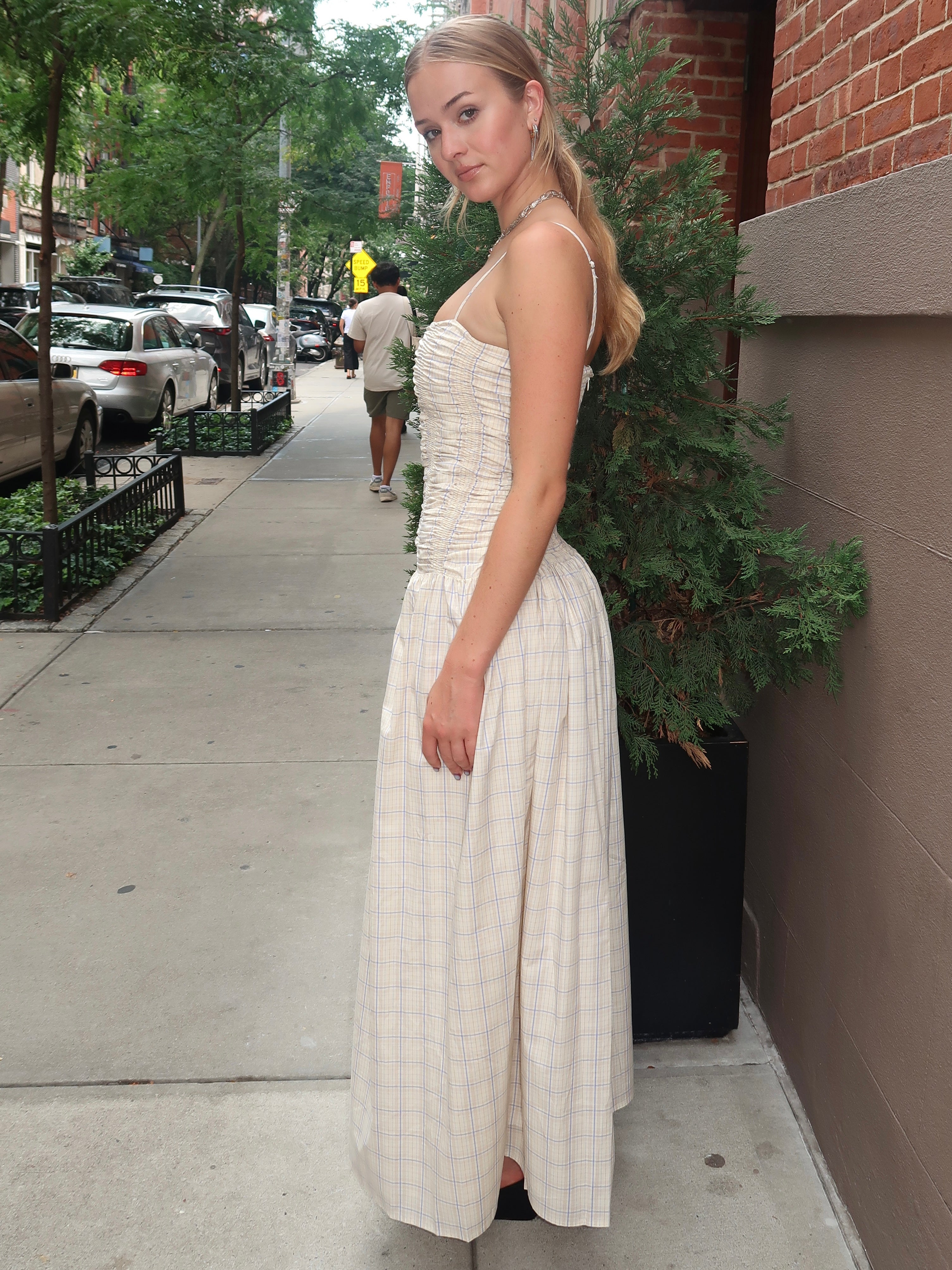 Mira Maxi Dress in Flor Check Antique White