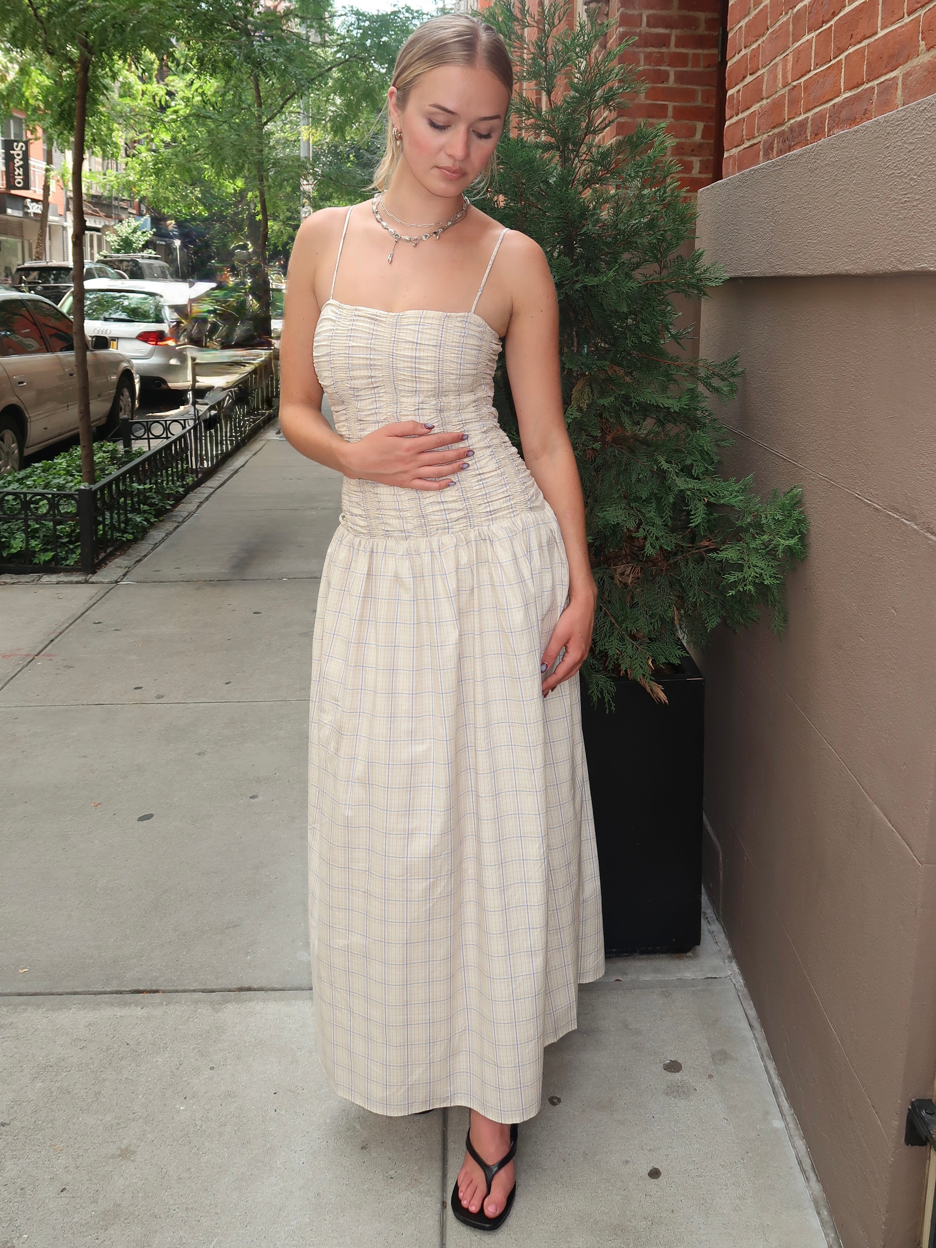 Mira Maxi Dress in Flor Check Antique White