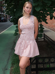 Palomar Mini Dress in Paloma Check in Cinnamon White