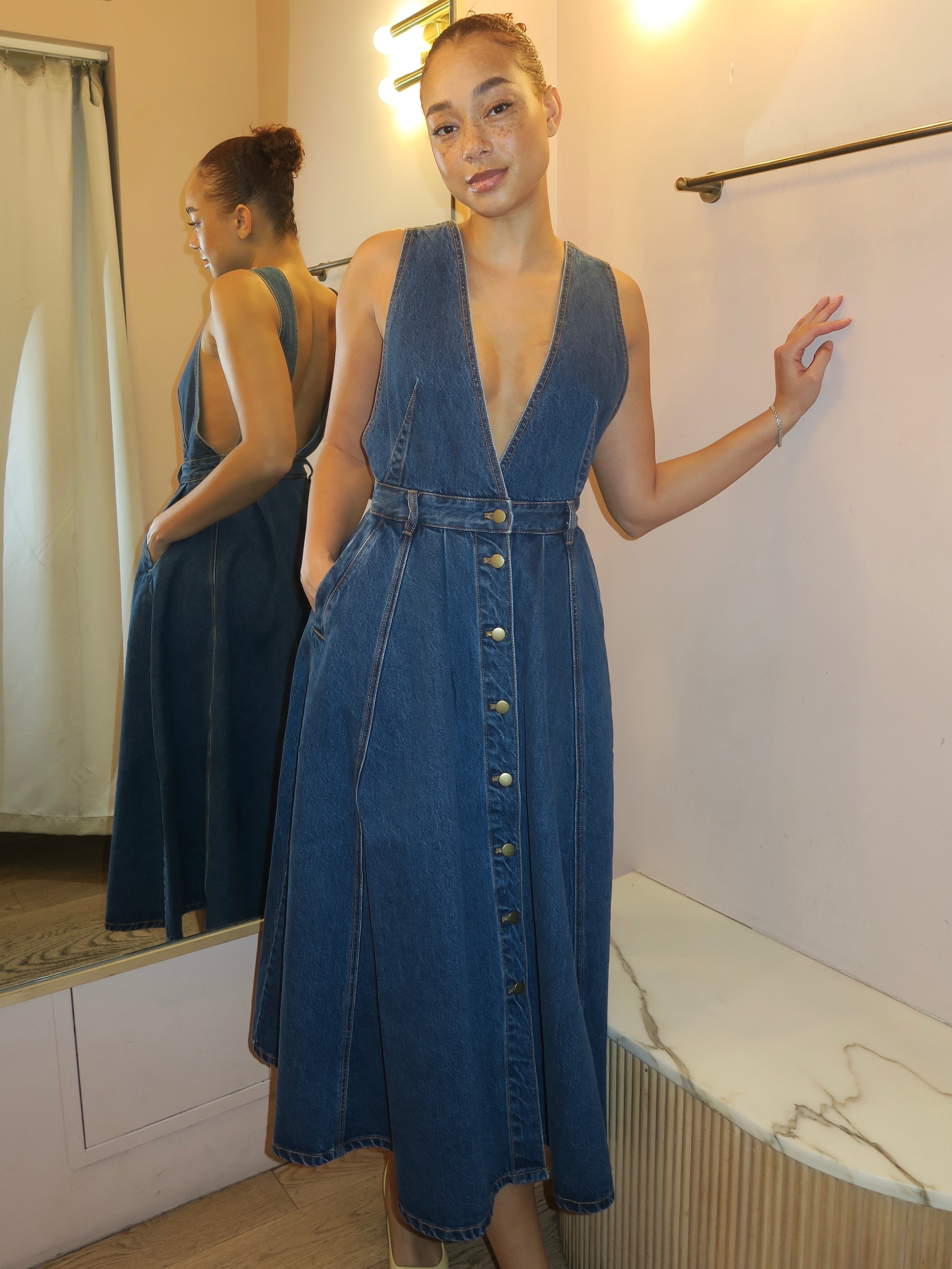 ワンピース vintage denim dress lois crayon Lucien Dress in Indigo Wash – Isalis