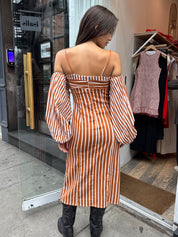 Nara Striped Midi Dress in Ecru/Orange
