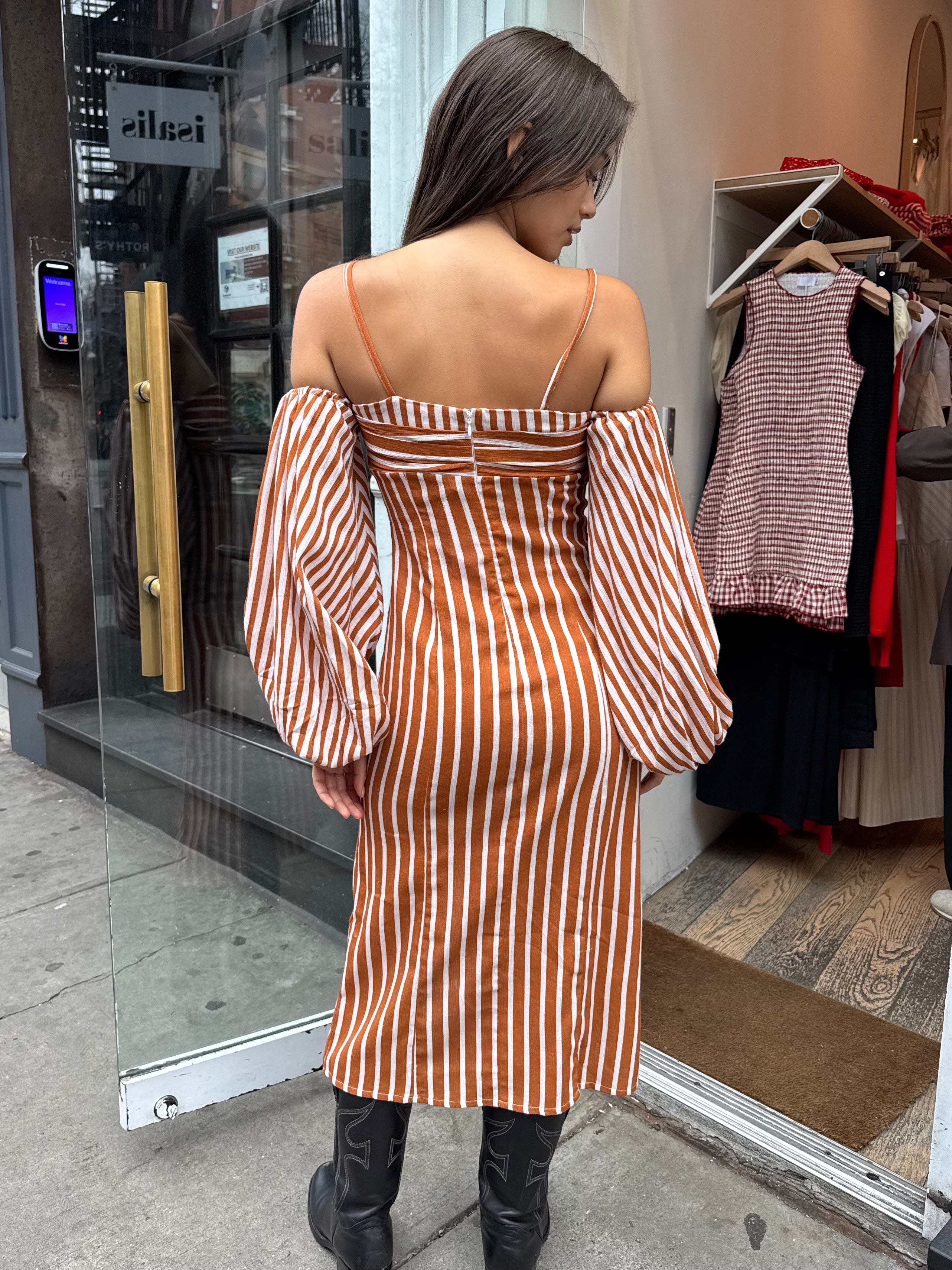 Nara Striped Midi Dress in Ecru/Orange