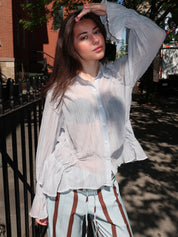 Naelia Light Blue Ruched Shirt
