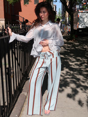 Tashi Turquoise Striped Flow Pants
