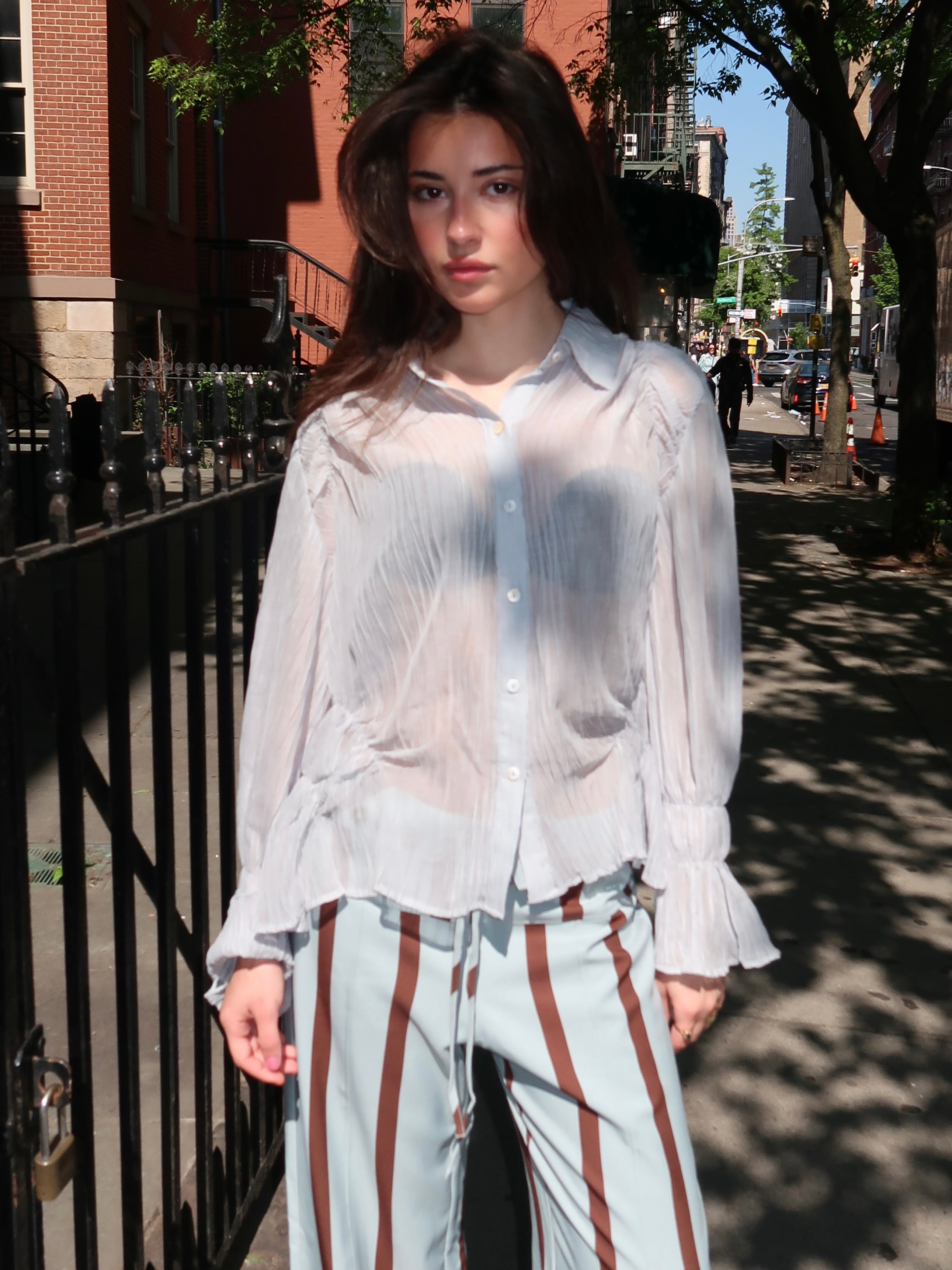 Naelia Light Blue Ruched Shirt