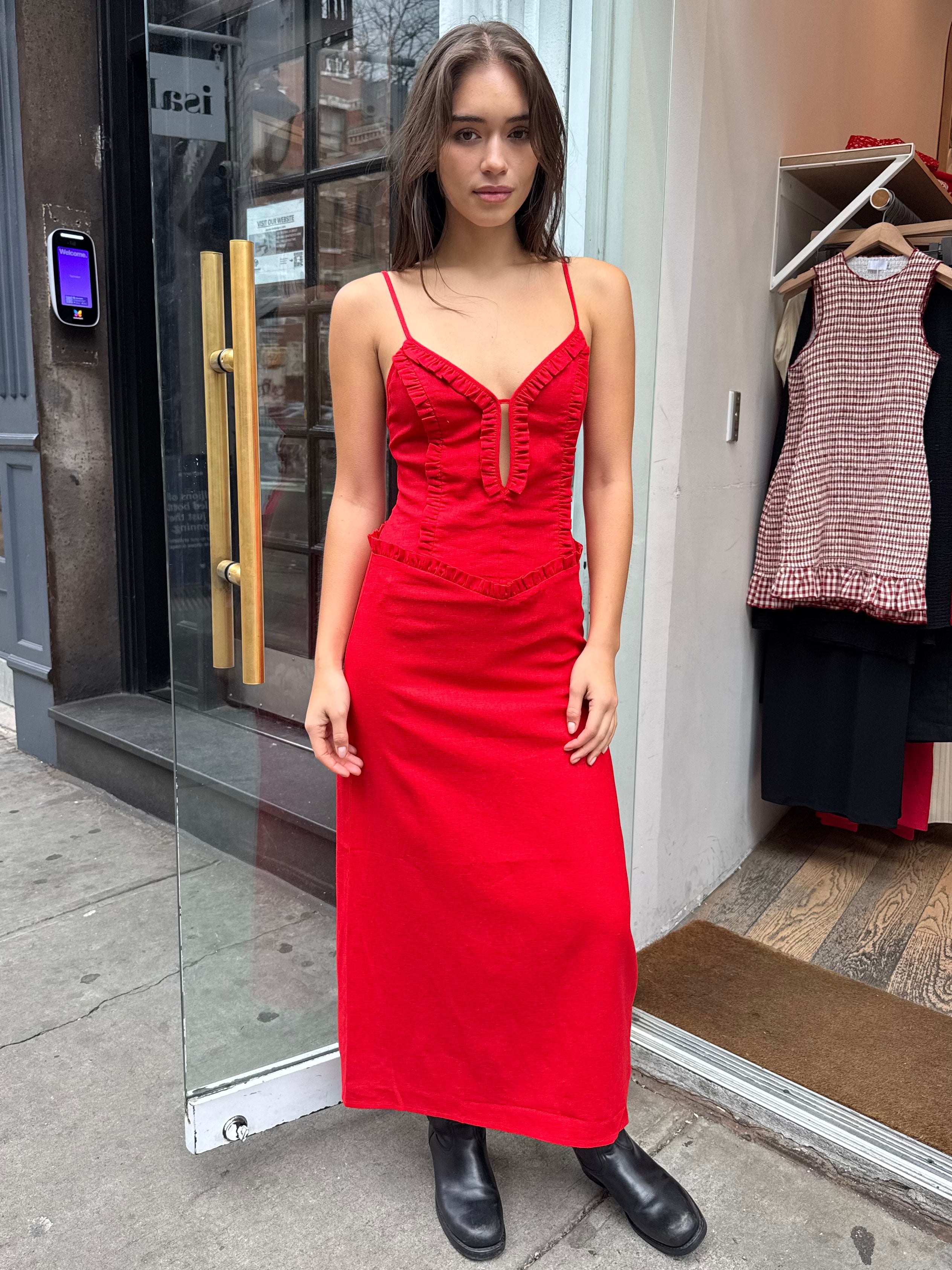 Tulipa Red Linen Midi Dress