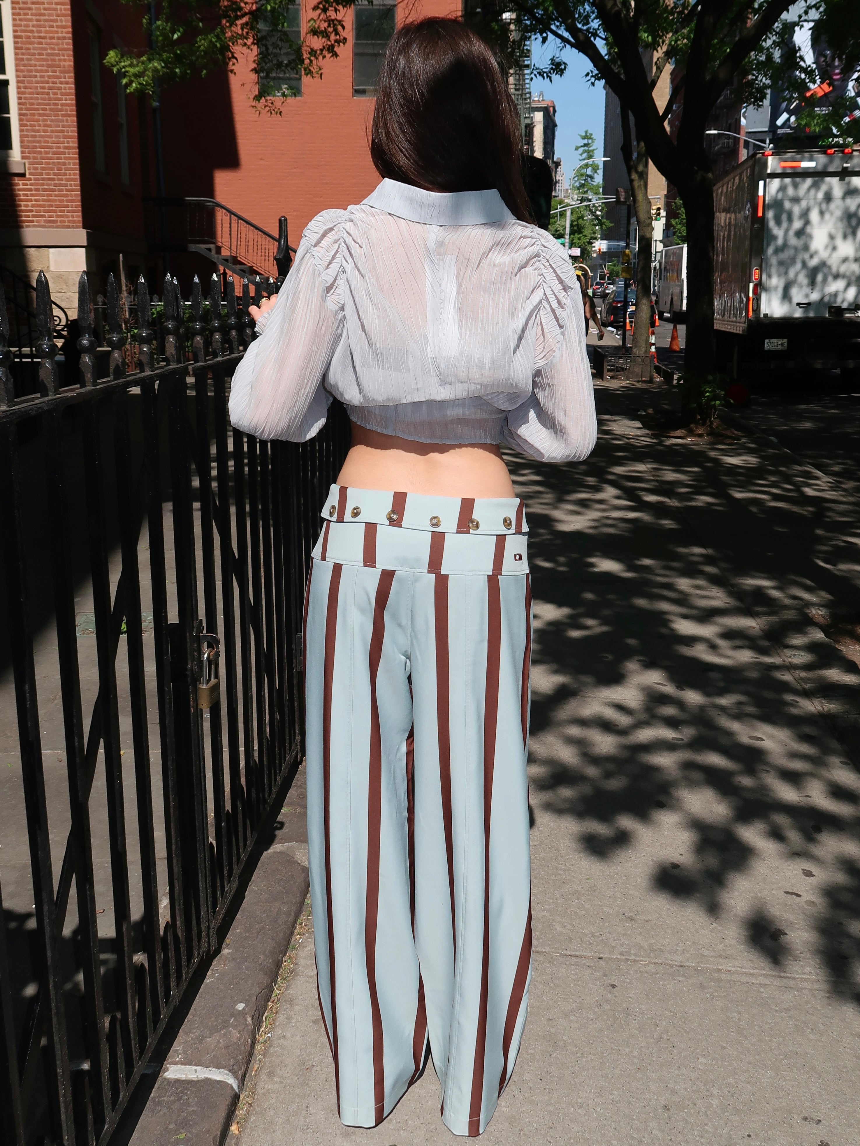 Tashi Turquoise Striped Flow Pants