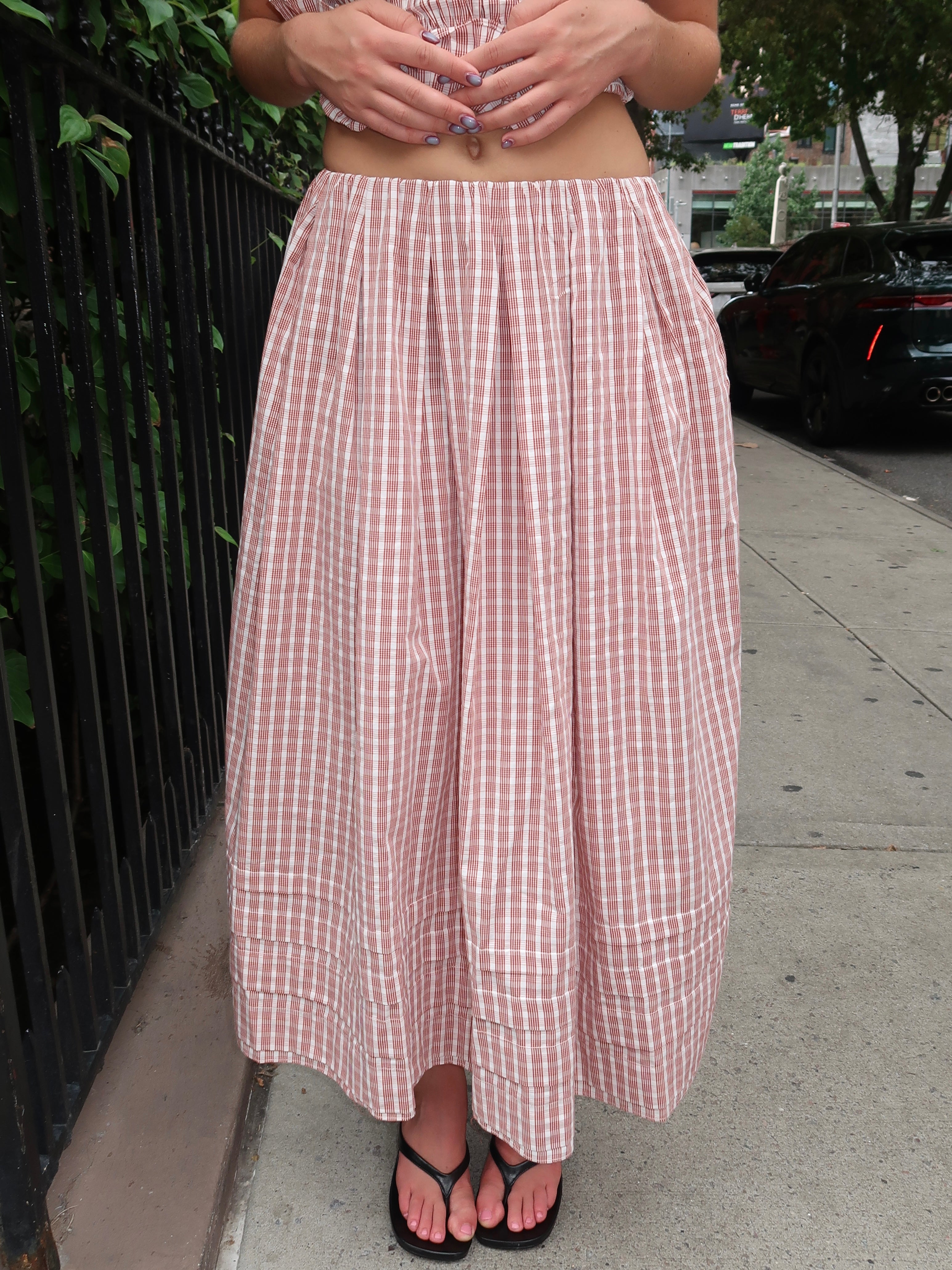Cales Skirt in Paloma Check Cinnamon White