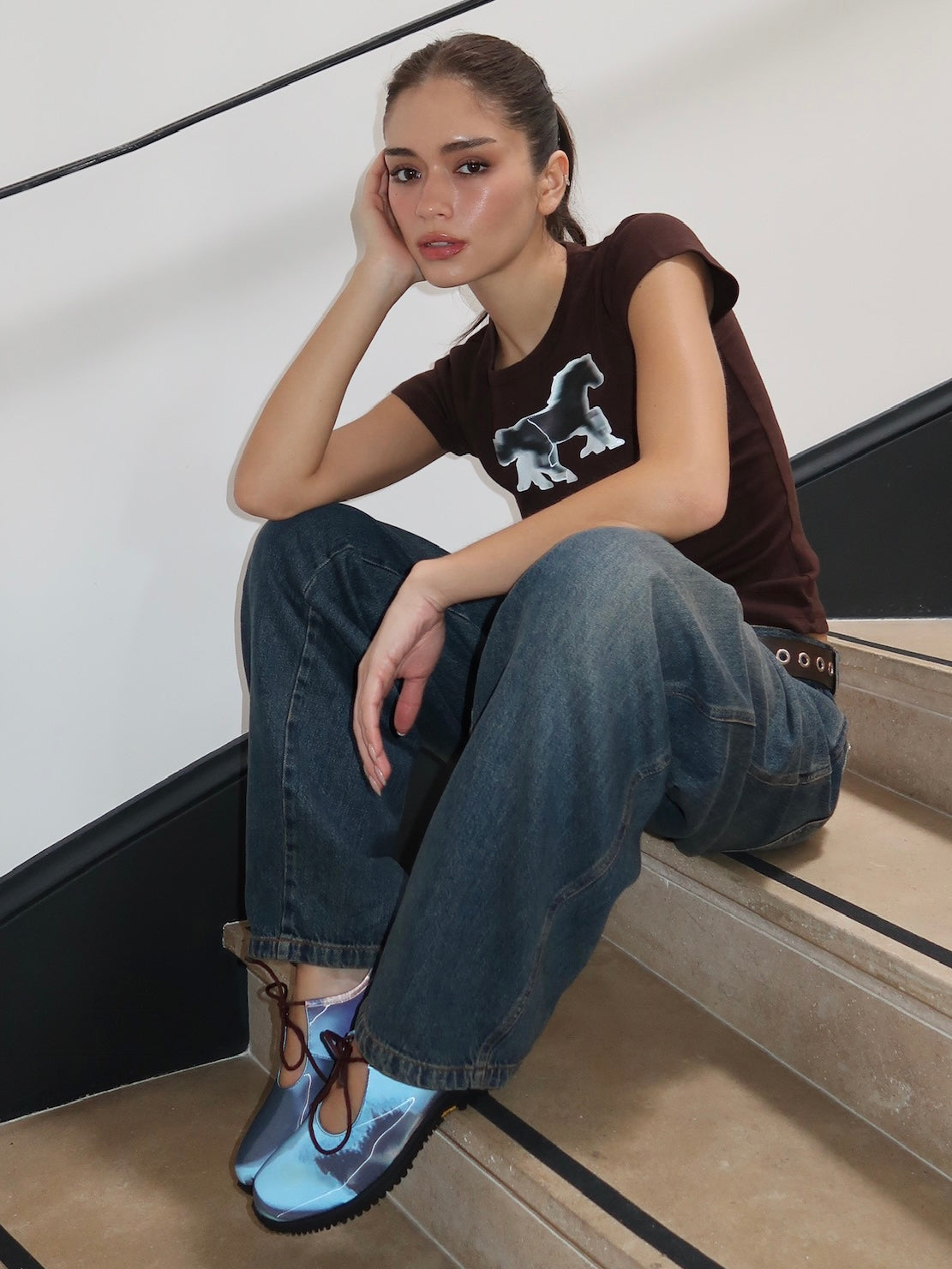 Lenticular Keyhole Mary Janes in Blue Tiger Eye Calf Print