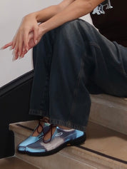 Lenticular Keyhole Mary Janes in Blue Tiger Eye Calf Print