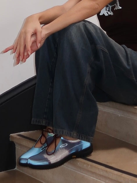 Lenticular Keyhole Mary Janes in Blue Tiger Eye Calf Print