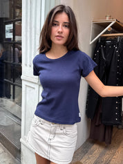 Pointelle Babe Tee in Navy