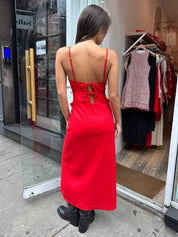 Tulipa Red Linen Midi Dress