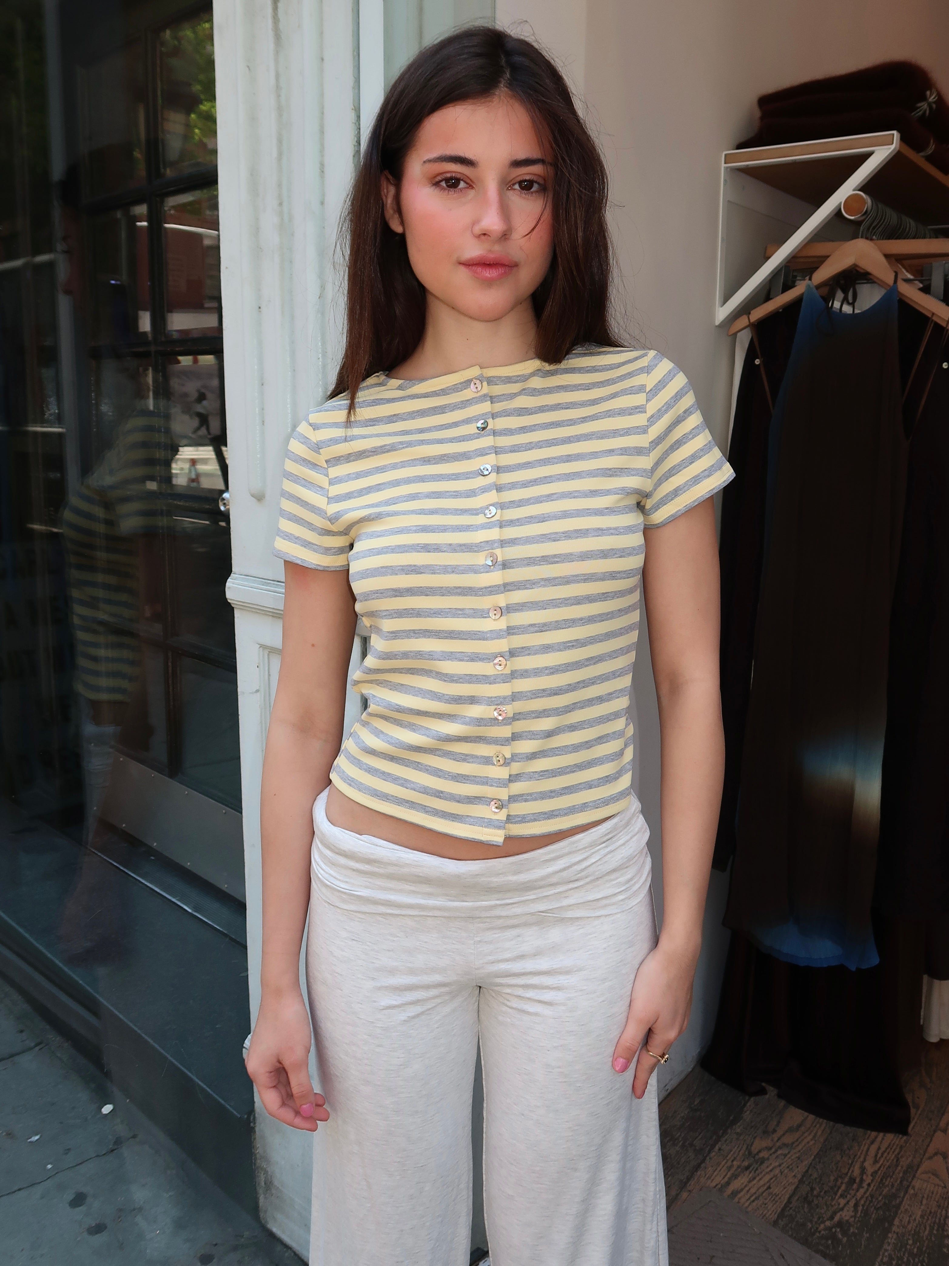 Jaxen Top in Yellow Grey Stripe