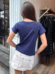 Pointelle Babe Tee in Navy