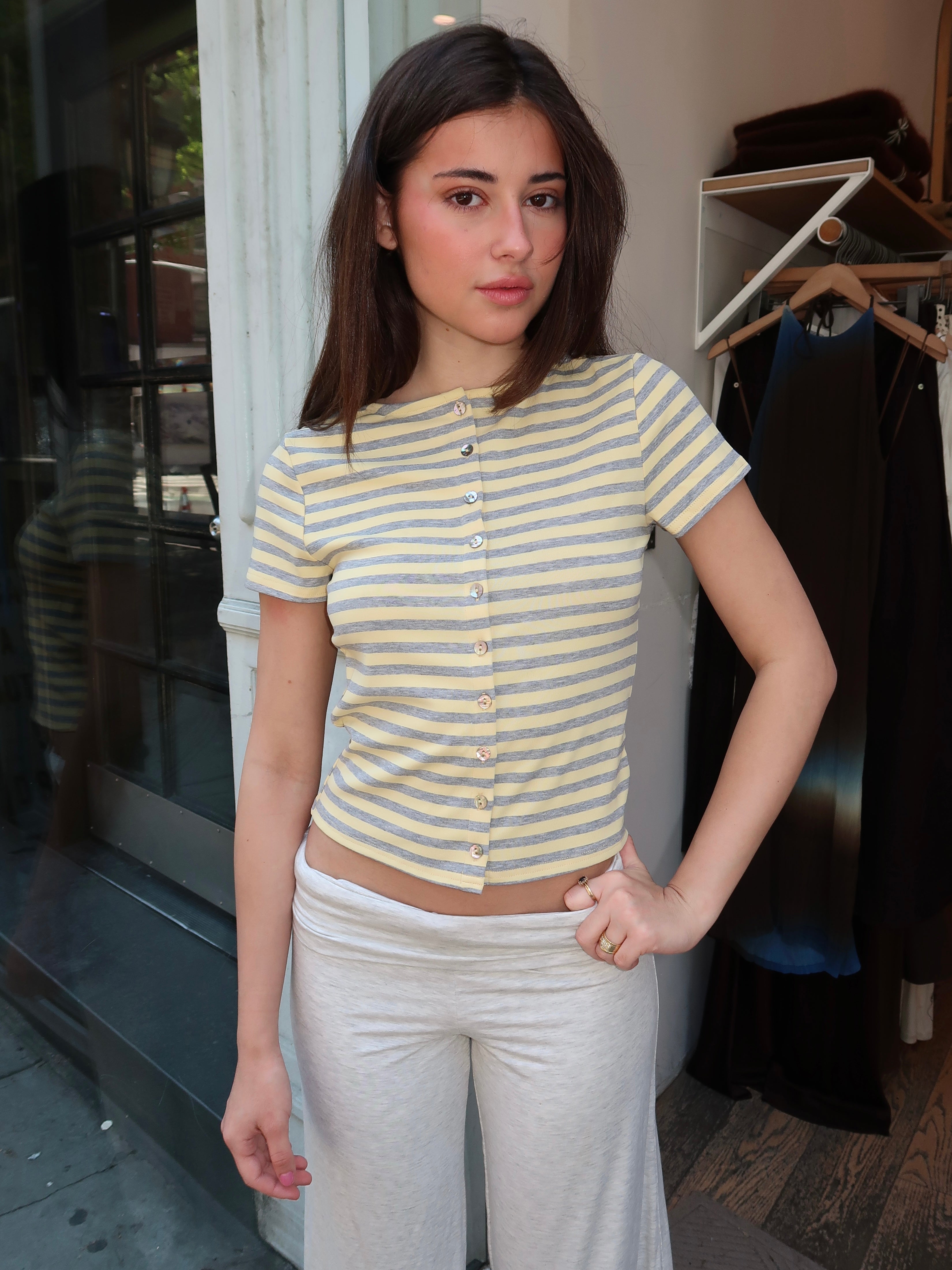 Jaxen Top in Yellow Grey Stripe