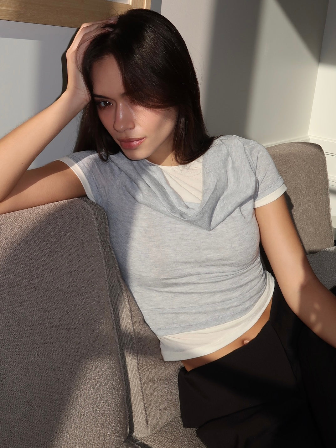 Ashby Layered Top in Light Grey