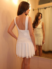 Rena Ruffle Mesh Mini Dress in Ivory