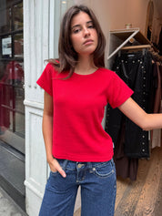Pointelle Babe Tee in Red Apple
