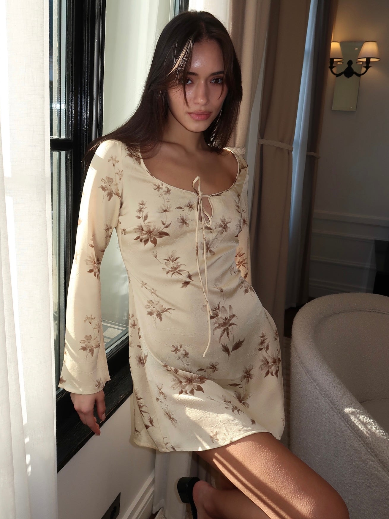 Primrose Long Sleeve Mini Dress in Buttercream