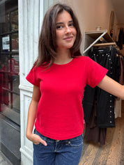 Pointelle Babe Tee in Red Apple
