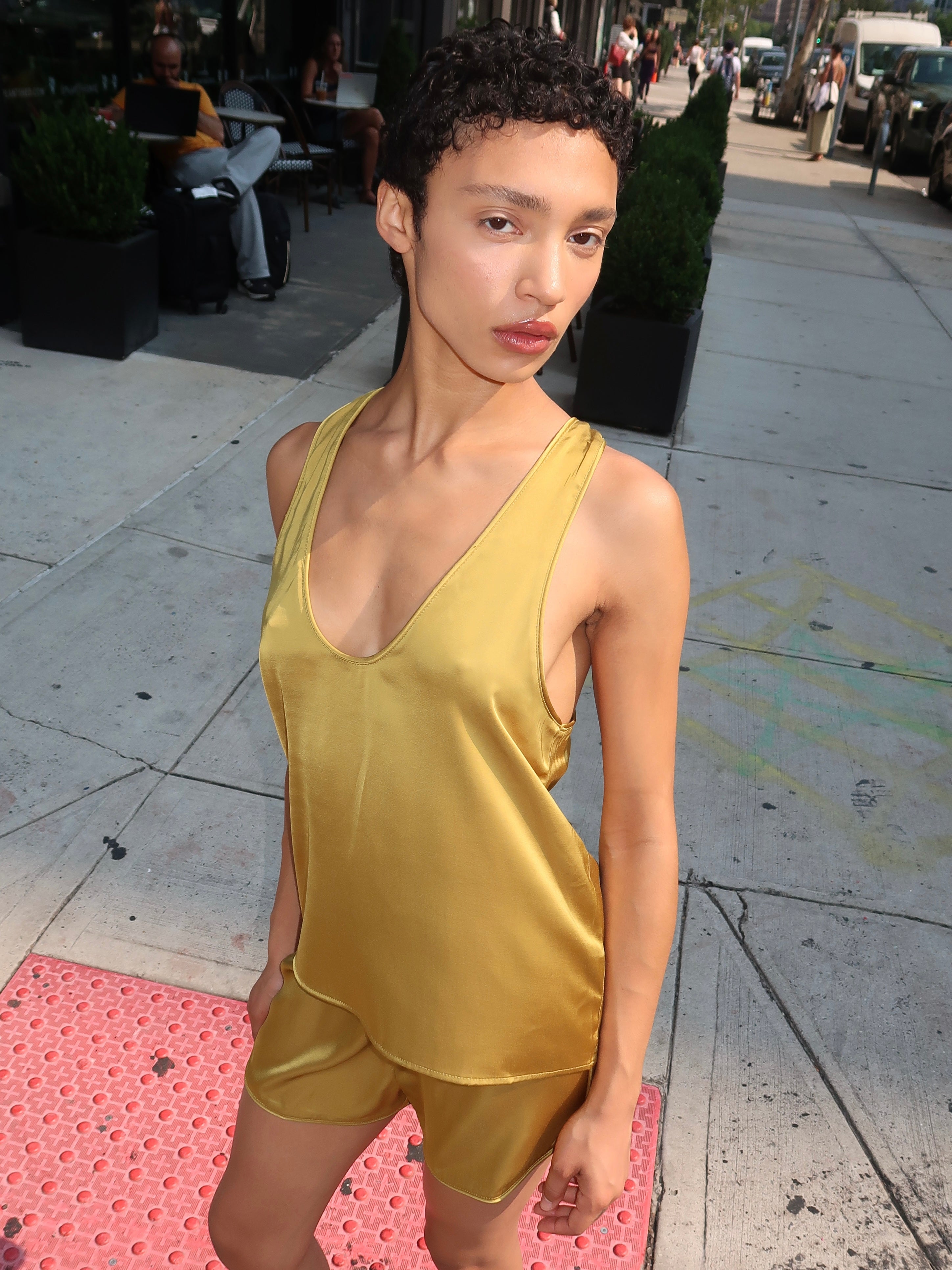 Lorenze Silky Tank Top in Chartreuse