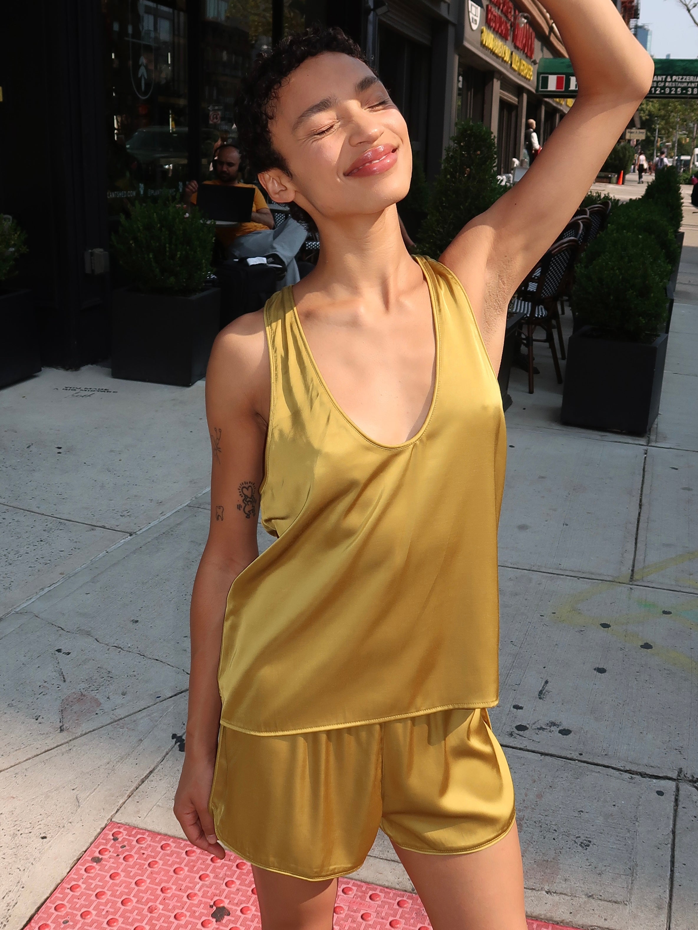 Lorenze Silky Tank Top in Chartreuse