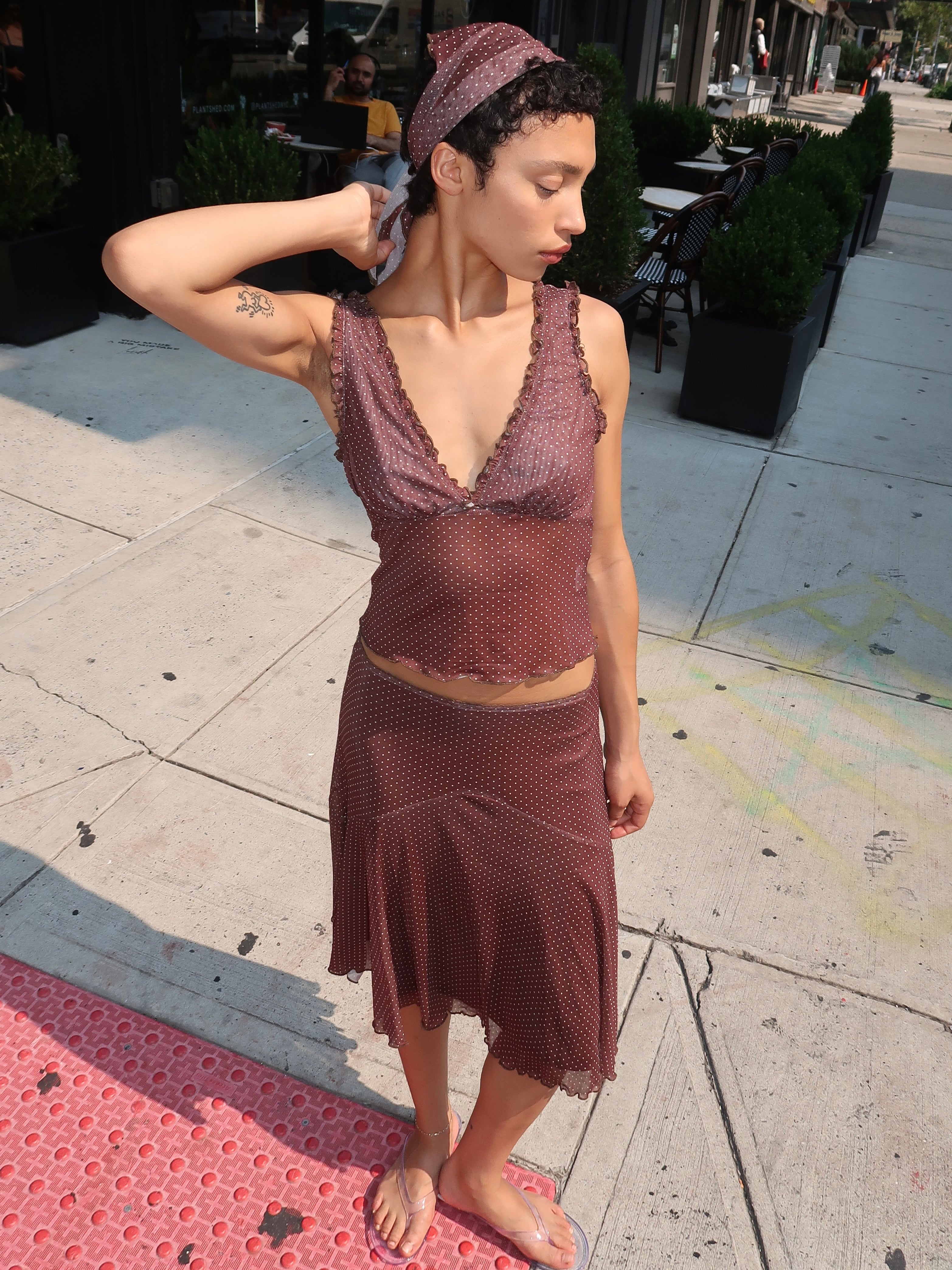 Olandria Ruffle Tank Top + Midi Skirt in Brown