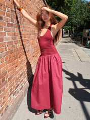 Sintra Halter Maxi Dress in Wine