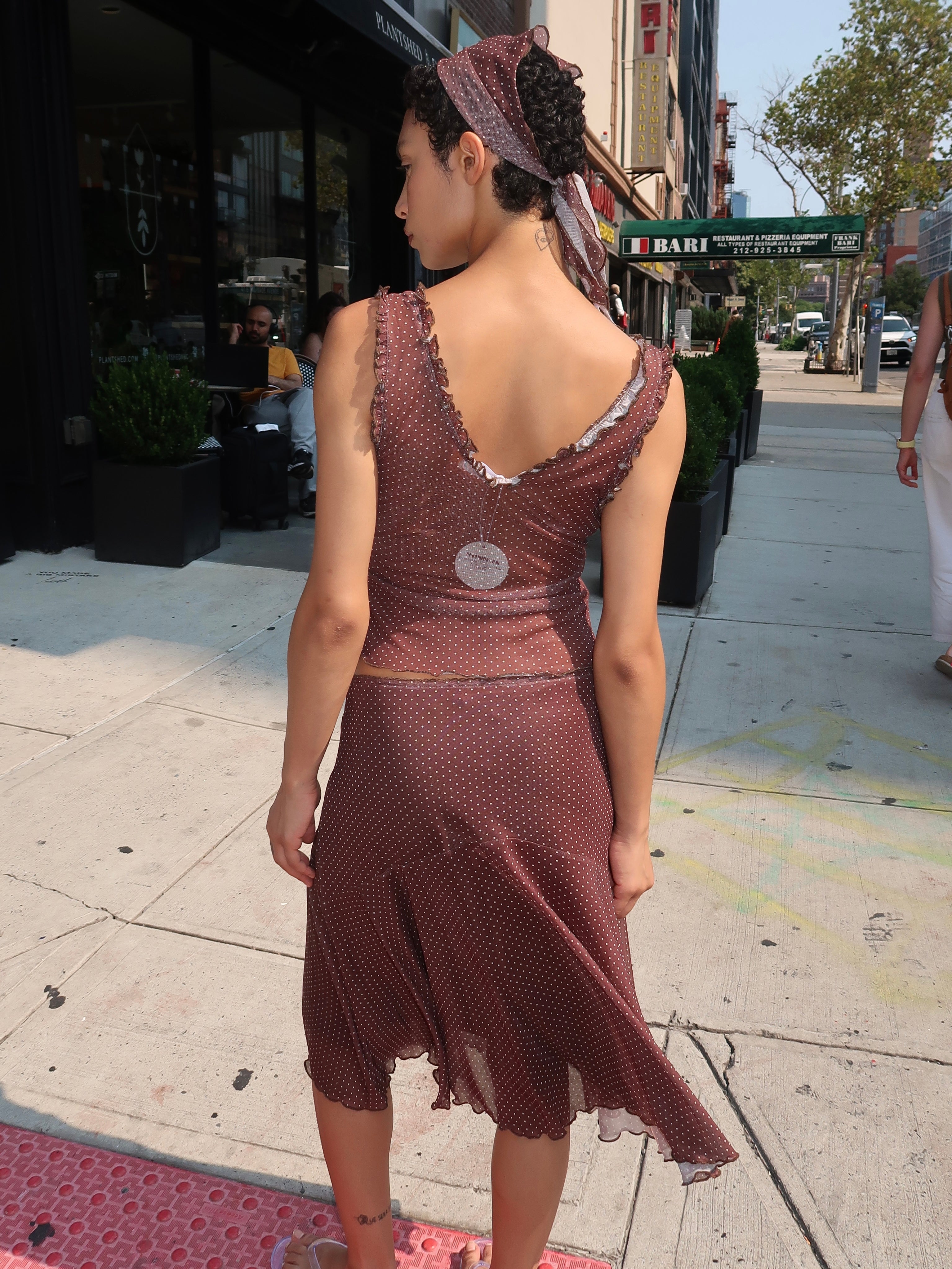 Olandria Ruffle Tank Top + Midi Skirt in Brown