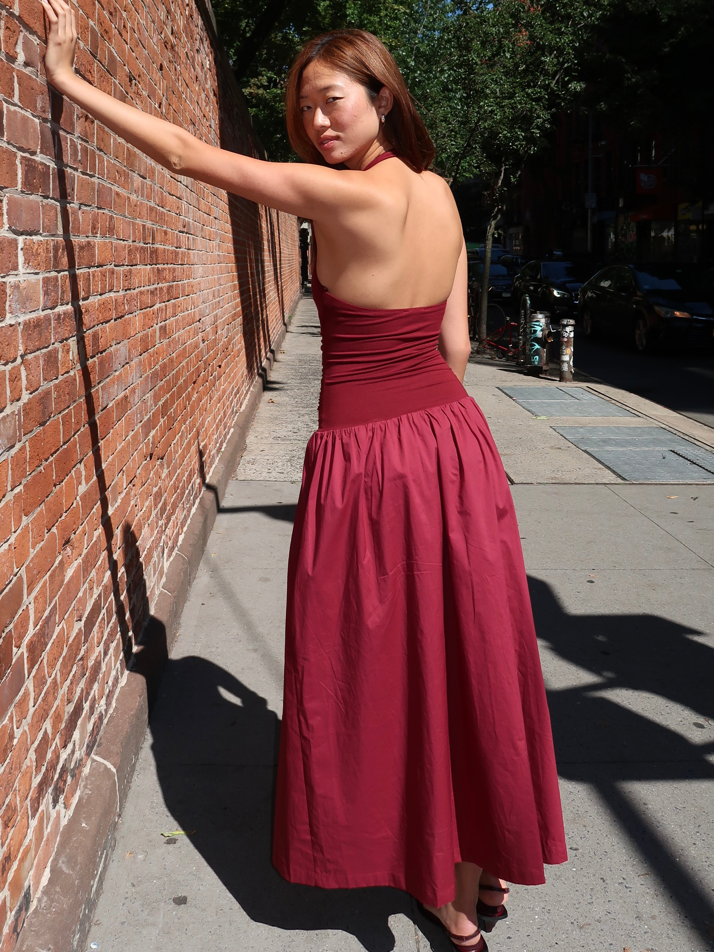Sintra Halter Maxi Dress in Wine