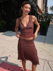 Olandria Ruffle Tank Top + Midi Skirt in Brown