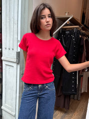 Pointelle Babe Tee in Red Apple