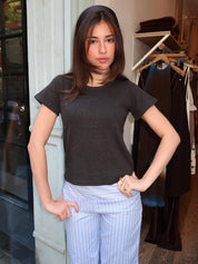 Pointelle Babe Tee in Charcoal